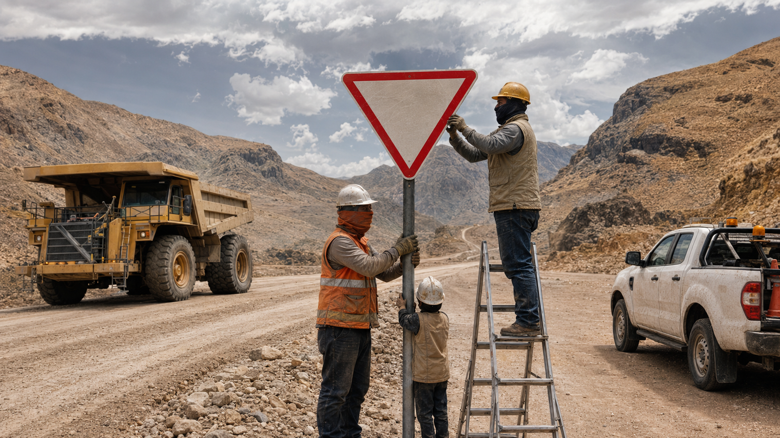 Instalación de señalética vial en proyecto minero