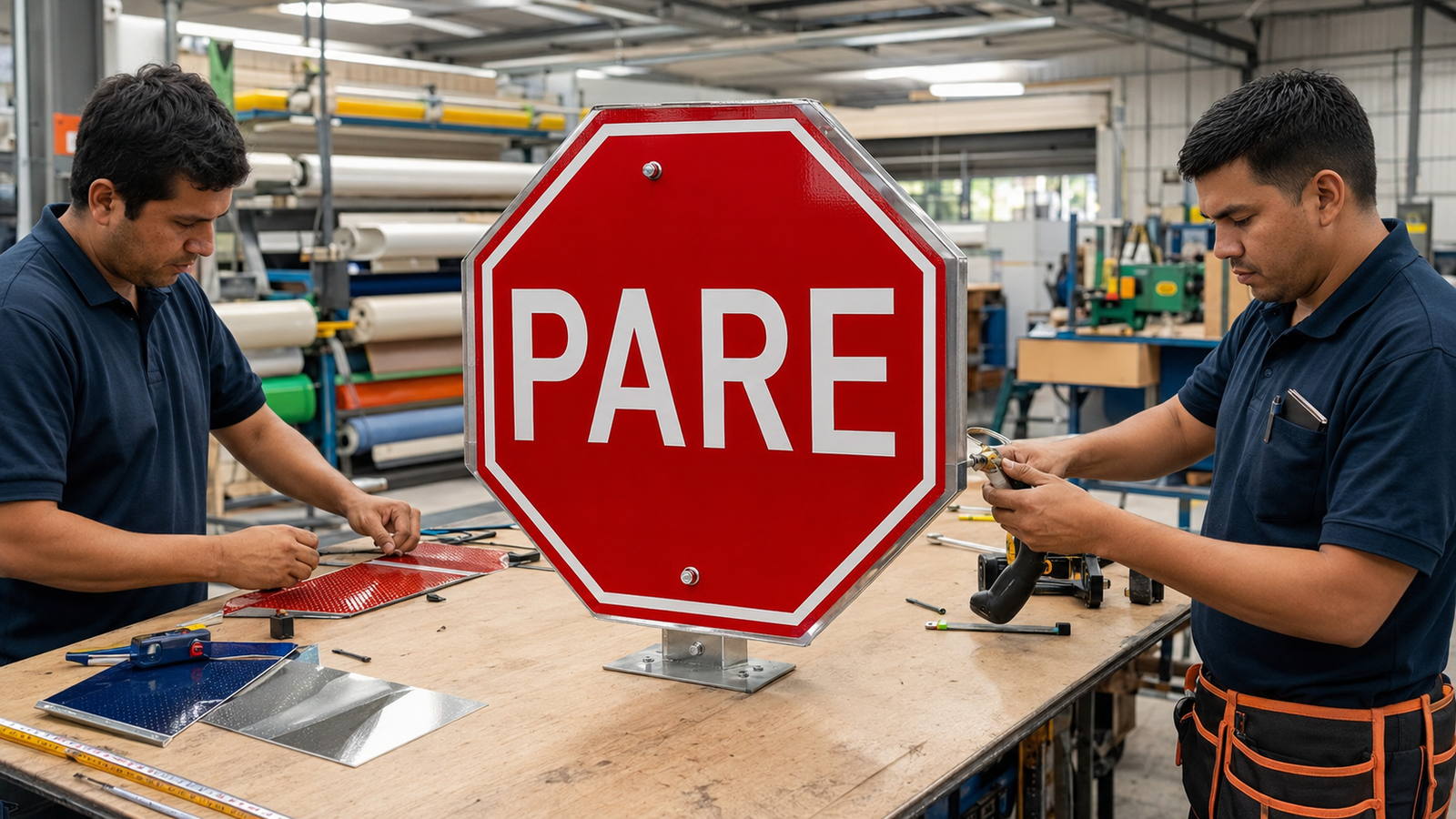 Fabricación de señalética vial en taller