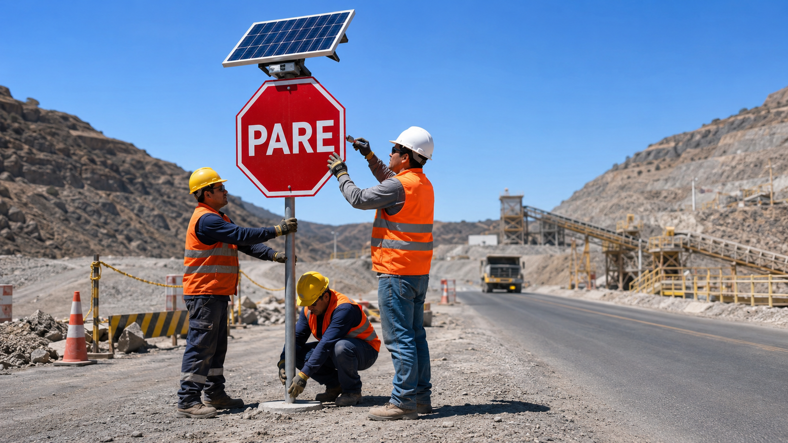 Instalación de señalética vial con panel solar